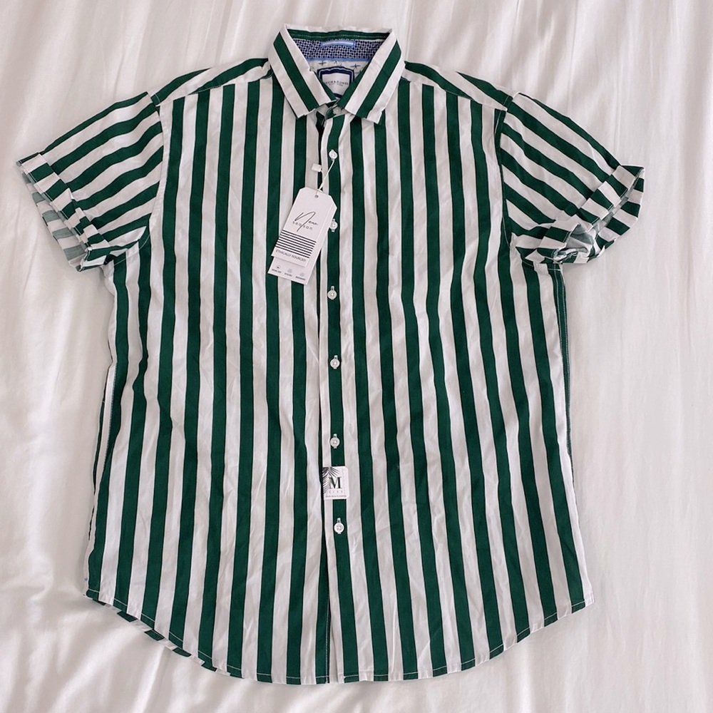 DENIM & FLOWER RICKY SINGH SHIRT BUTTON UP short sleeved Green Stripes